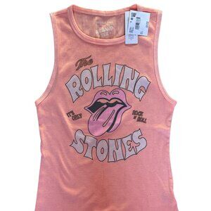 AE Graphic Band Tank Top Rolling Stones Ribbed Cotton Blend Sz LG Peach NWT
